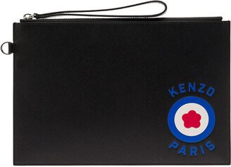 'Kenzo Target' Big Flat Pouch with Wrist Strap in Leather Man