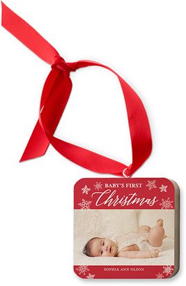 Ornaments: Baby's First Christmas Wooden Ornament, Red, Square Ornament