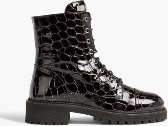 Thora croc-effect patent-leather combat boots