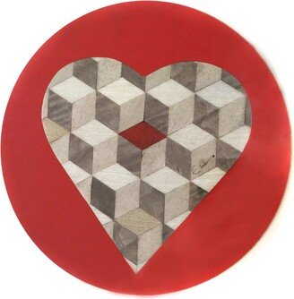 E. Inder Designs Set Of Four Coasters In Heart Design With Red Border. Barcelona Red Range In Luxe High Gloss Melamine. Heat Resistant.