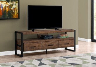 Monarch Specialties 59 TV Stand in Brown Reclaimed Wood Look with 3 Drawers