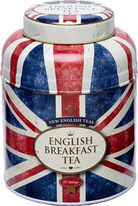 Union Jack Tea Caddy 80 Bags Of English Breakfast Vintage Inspired Afternoon Party Gold Teacup Teapot Design Kitchen Birthday Gift