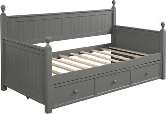 Sunmory Elegant Design ,Twin Size Daybed Wood Bed Kids Bed with Three Drawers