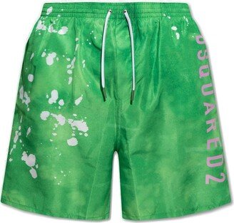 Logo Printed Drawstring Swim Shorts-AA