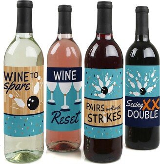 Big Dot Of Happiness Strike Up the Fun - Bowling Party Decor - Wine Bottle Label Stickers - 4 Ct