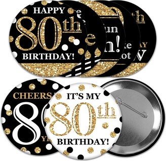 Big Dot Of Happiness Adult 80th Birthday - Gold - 3 inch Birthday Party Badge - Pinback Buttons 8 Ct