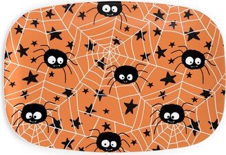 Serving Platters: Cute Hand-Drawn Spider Halloween - Orange Serving Platter, Orange