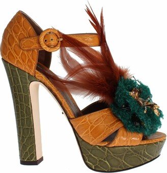 Orange Leather Crystal Platform Sandal Women's Shoes