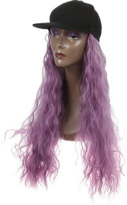 Unique Bargains Baseball Cap with Hair Extensions Fluffy Curly Wavy Wig 27 Hairstyle Adjustable Wig Hat for Woman Smoke Purple