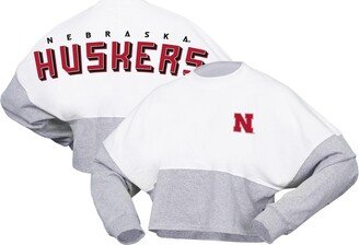 Women's Spirit Jersey White Nebraska Huskers Heather Block Cropped Long Sleeve Jersey T-shirt