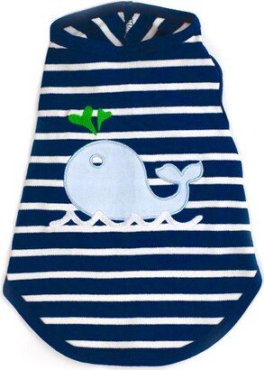 The Worthy Dog Appliqué Whale Graphic Stripe Sleeveless Dog Tee - Navy/White - S