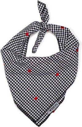 The Worthy Dog Gingham Embroidered Hearts Cassic Square Tie-On Bandana - Back - L