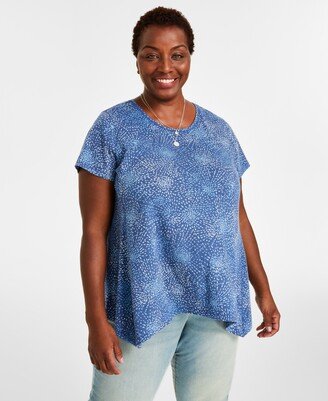 Style & Co Plus Size Printed Handkerchief-Hem T-Shirt, Created for Macy's