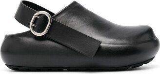 Black Slingback Leather Clogs