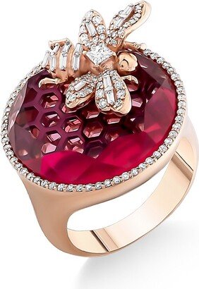 Bee Goddess Honey Honeycomb 14K Rose Gold, Diamond & Tourmaline Ring