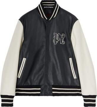 Monogram-Print Leather Varsity Jacket