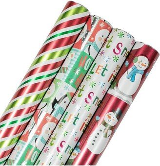 JAM Paper & Envelope 4ct Christmas Gift Wrap Rolls 'HoHoHo Santa' Red