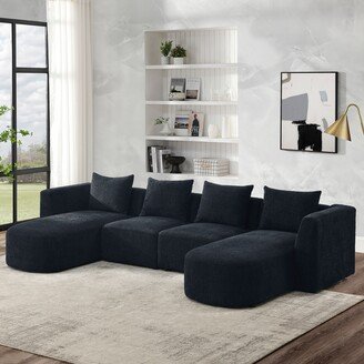 TOSWIN U-Shape Modular Sectional Sofa, 2 Chaise, 4 Pillows, Loop Yarn Fabric