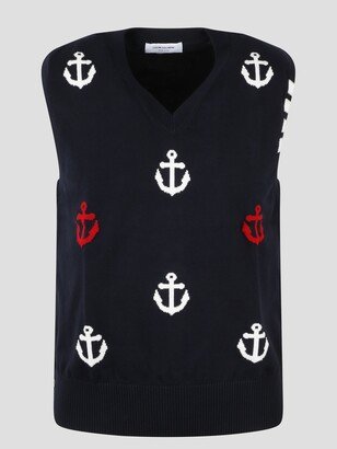 Anchor Half Drop Intarsia V Neck Vest-AB