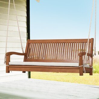 2-Person Wood Hanging Porch Swing Bench with Cushion