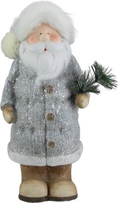 Northlight 18 Ceramic Santa in Gray Coat Holding Pine Sprig Christmas Figure