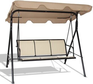 Outdoor Patio Swing Canopy 3 Person Canopy Swing Chair-Brown - 67 x 43.5 x 60.5