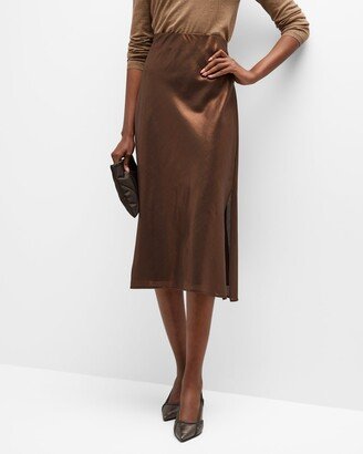 Metallic Gauze Pencil Midi Skirt