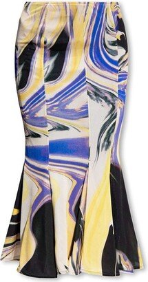 Marbled Pattern Flared Midi Skirt