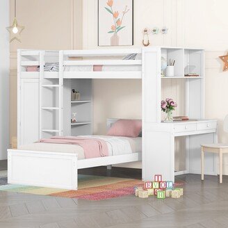 TOSWIN Twin Loft Bed with Stand-Alone Bed, Desk, Shelves, Wardrobe