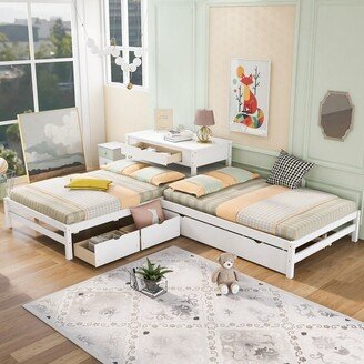 Aracari L-Shaped Platform Bed with Built-in Table, Trundle, Drawers