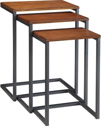 Contemporary Home Living Set of 3 Chestnut Brown and Black Nesting Tables with Mango Wood Top 23.5