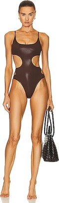 Side Cut Out One Piece Swimsuit in Brown