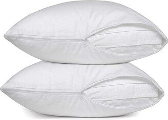 Circles Home Cotton Polyester and Cotton Blend Sateen White Zippered Pillow Protector King Set of 2