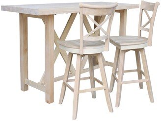 Bar Height Table with 2 Cross Back Swivel Bar Stool Set, 3 Piece