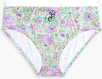 Embroidered floral-print stretch-cotton mid-rise briefs