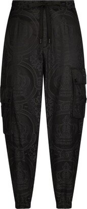 Crown-design nylon jacquard cargo pants with tag