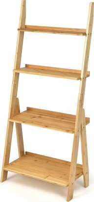 4 Tier Bamboo Ladder Shelf Freestanding Display Storage Shelves