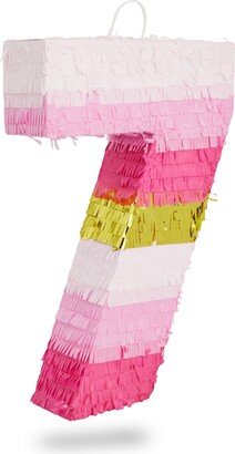 Blue Panda Small Pink and Gold Foil Number 7 Pinata for Kids 7th Birthday Party Decorations