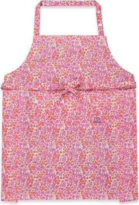 Kate Austin Designs Organic Cotton Adjustable Neck Strap Apron With Front Pocket And Waist Tie Closures In Pink Floral Melody Block Print