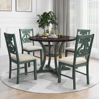 IGEMAN 5-Piece Round Dining Table and Chair Set with Special-shaped Legs and an Exquisitely Designed Hollow Chair Back for Dining Room-AC