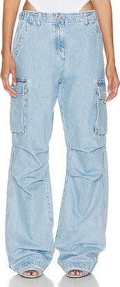 Denim Wide Leg Cargo Pants in Blue