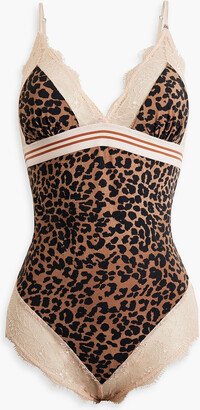 Doris lace-trimmed leopard-print stretch-jersey bodysuit