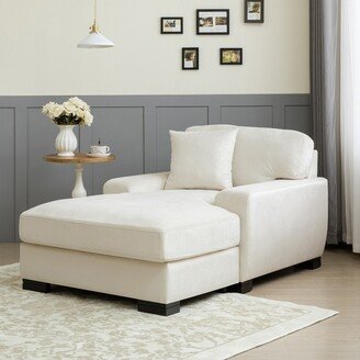 Telepassa Linen Upholstery Oversized Chaise Lounger Sleeper Sofa with Pillow and Soild Wood Legs