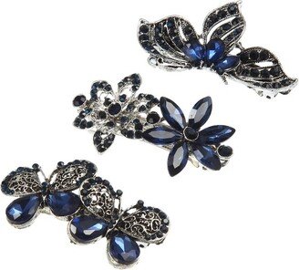 Unique Bargains 3 Pcs Hair Clips Hair Accessories for Women Hair Barrettes Sparkly Rhinestones Hairpin Blue Black