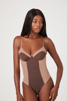 Women's Colorblock Cutout Lingerie Bodysuit in Chocolate/Sand Medium