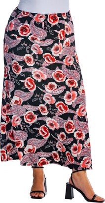 24seven Comfort Apparel Plus Size Floral Maxi Skirt