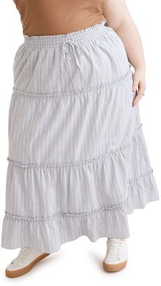 Striped Ruffle Tiered Pull-On Maxi Skirt