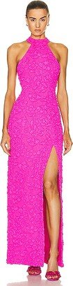 Stretch Jacquard High Neck Maxi Dress in Fuchsia