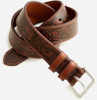 Embossed Italian leather dress belt
