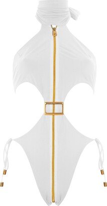 Antoninias Women's Cynosure Bodysuit With Golden Details In White
